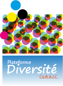 Logo: bulles de couleurs jaune, magenta, noir, vert, bleu au-dessus du nom de la plateforme sur un fond bleu